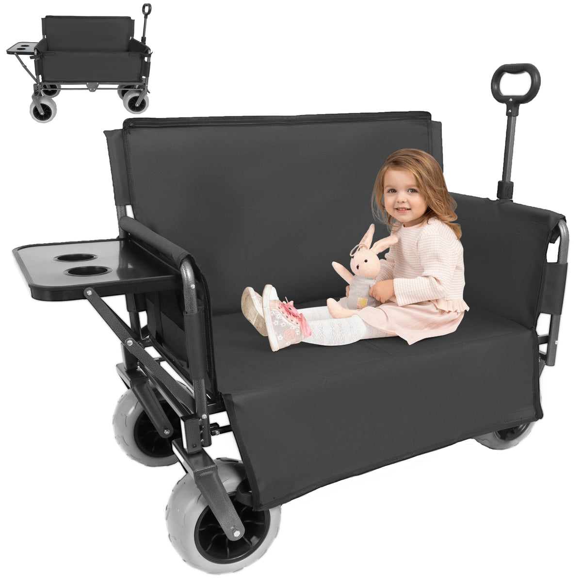 3- In- 1 Collapsible Wagon Converts To Bench Convertible Folding Wagon Cart With Rear- Mounted Folding Tabletop 500lbs Heavy- Duty 180L Capacity For Camping Beach Garden Fishing- Black — product image 1