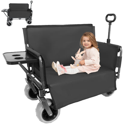 3- In- 1 Collapsible Wagon Converts To Bench Convertible Folding Wagon Cart With Rear- Mounted Folding Tabletop 500lbs Heavy- Duty 180L Capacity For Camping Beach Garden Fishing- Black — product image 1