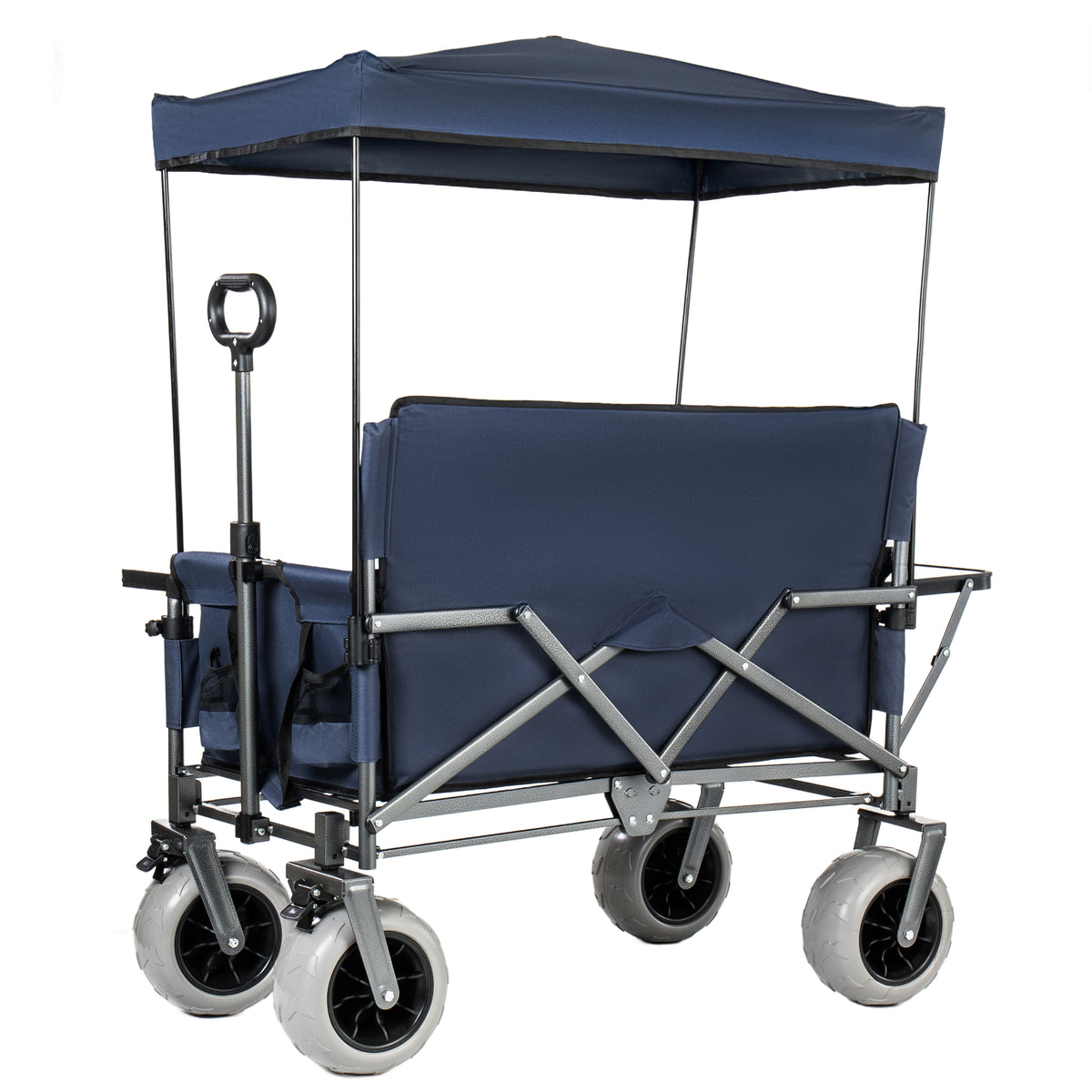 3-in-1 Collapsible Wagon Converts To Bench Convertible Folding Wagon Cart With Canopy &Rear-Mounted Folding Tabletop 500lbs Heavy-Duty 180L Capacity For Camping Beach Garden Fishing Dark Blue — product image 12