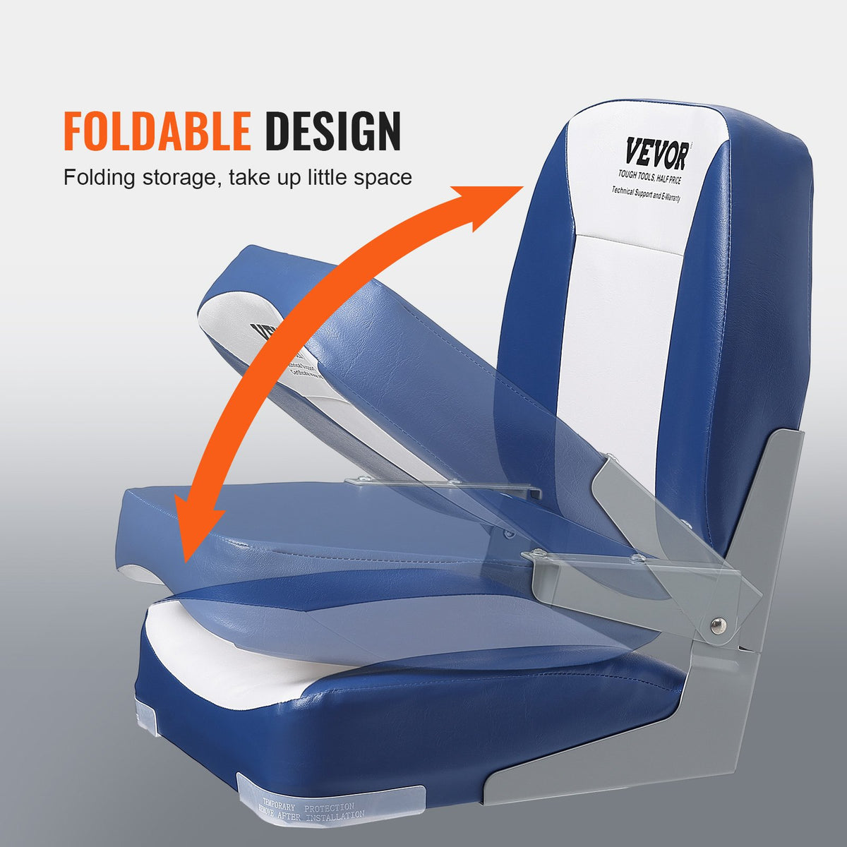 Boat Seat, 18.9" Low Back Boat Seat, Folding Boat Chair With Thickened Sponge Padding And Hinge, Fold-Down Boat Captain Chair For Fishing Boat, Sightseeing Boat, Speedboat, Canoe, 1-Piece — product image 5