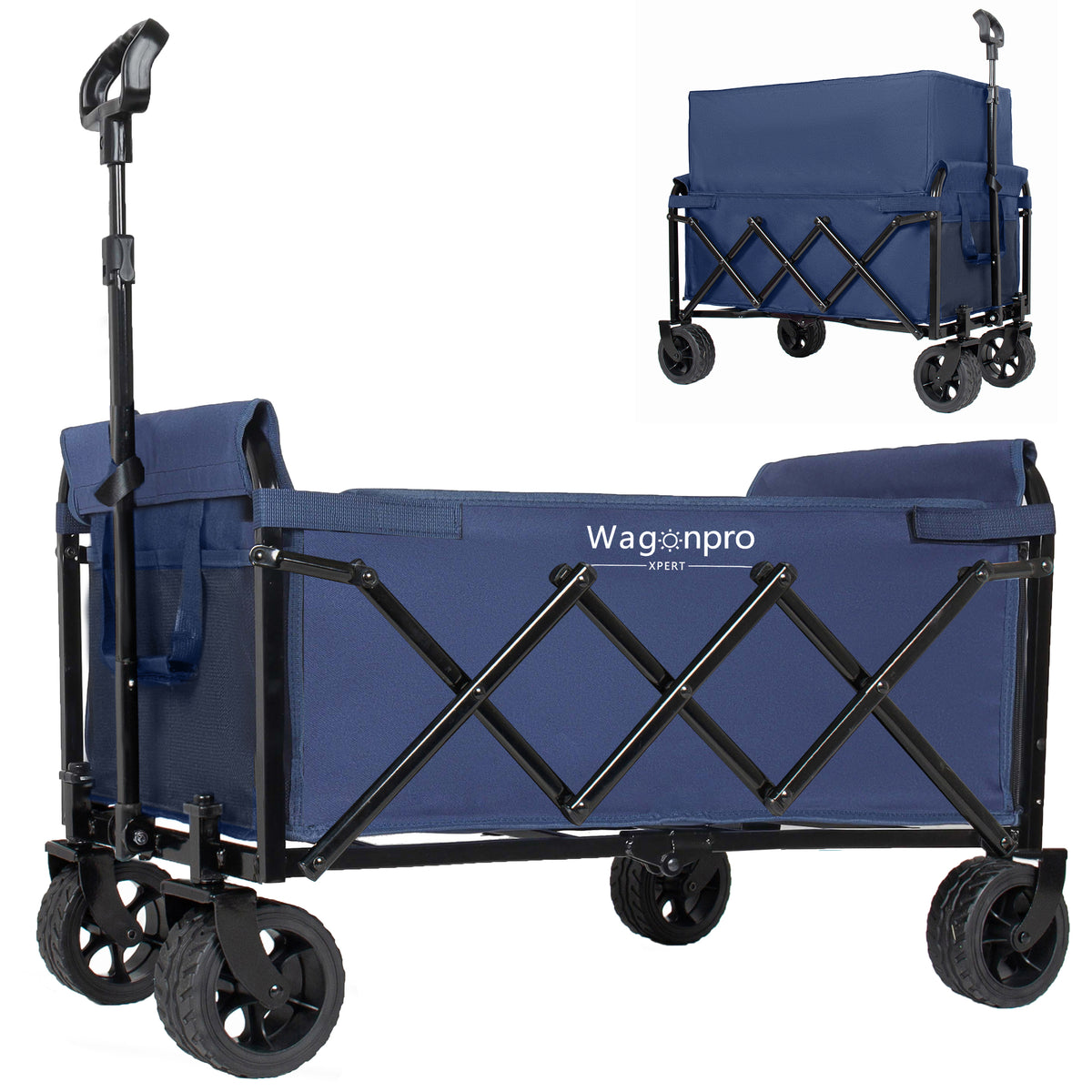 Upgraded 5x2 Wide Wheels- Expandable Dual- Layer Utility Wagon With Extra Space 220lbs Capacity Grocery Cart For Camping Shopping Sports Gardening Fishing Dark Blue — product image 1