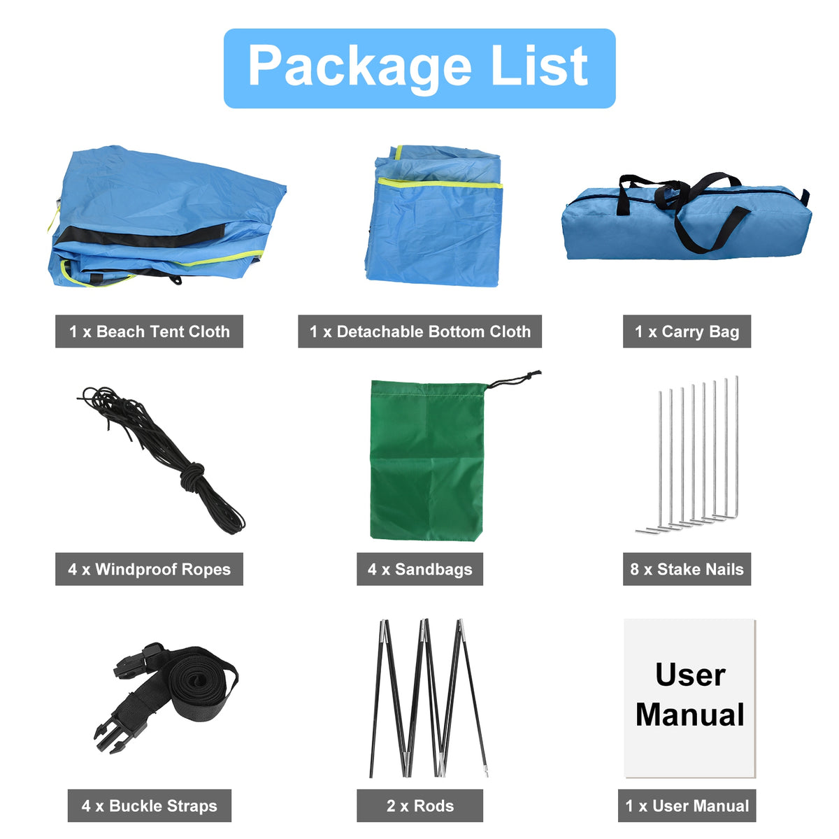 1Pc 4-6 Person Beach Tent Canopy With 3 Door Openings Carry Bag UPF50 Waterproof For Beach Picnic Camping Hiking Adventure Fishing — product image 3