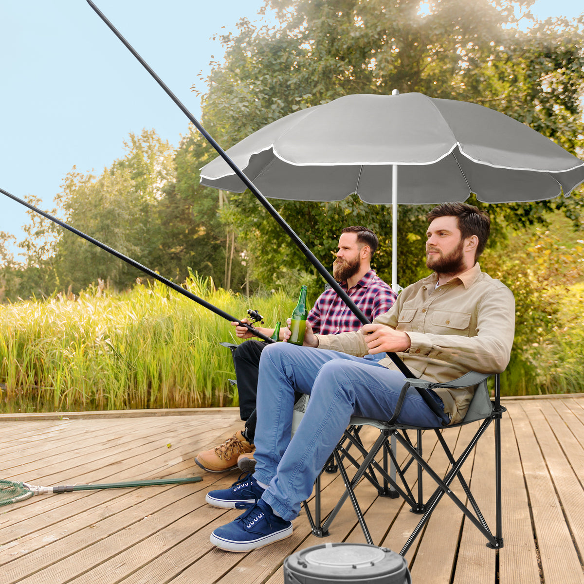 59x19.6x31in, Grey, Fishing Chair, Iron Stand, Oxford Cloth 85kg With Parasol — product image 25