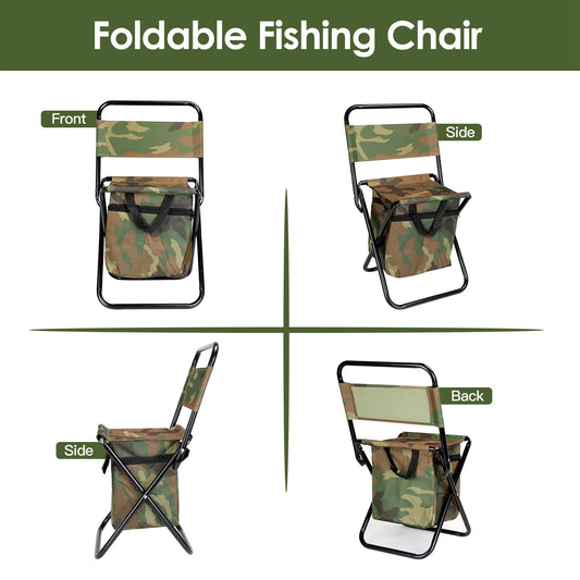 Foldable Fishing Chair With Backrest Built-In Cooler Bag Portable Handle Outdoor Lightweight Fishing Stool For Camping Hiking Hunting — product image 2