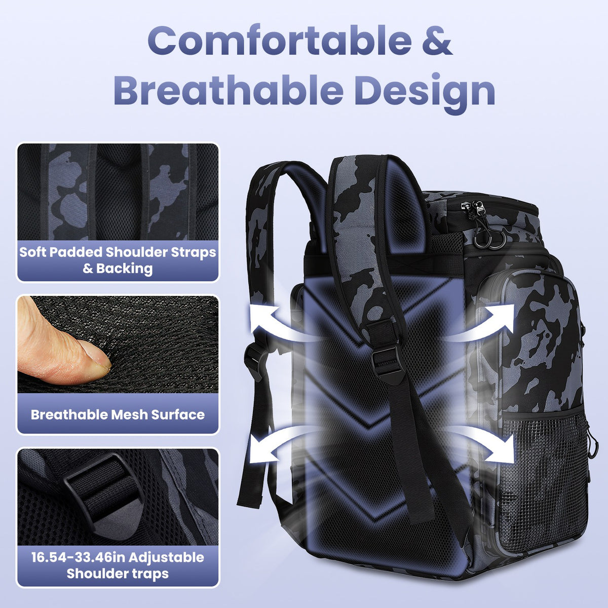 42L 11Gal Fishing Backpack Large Capacity Fishing Tackle Storage Bag With Rod Holders 16 Pocket Water-Resistant With Divider Adjustable Padded Straps For Fishing Gear Outdoor Camping Hiking — product image 4