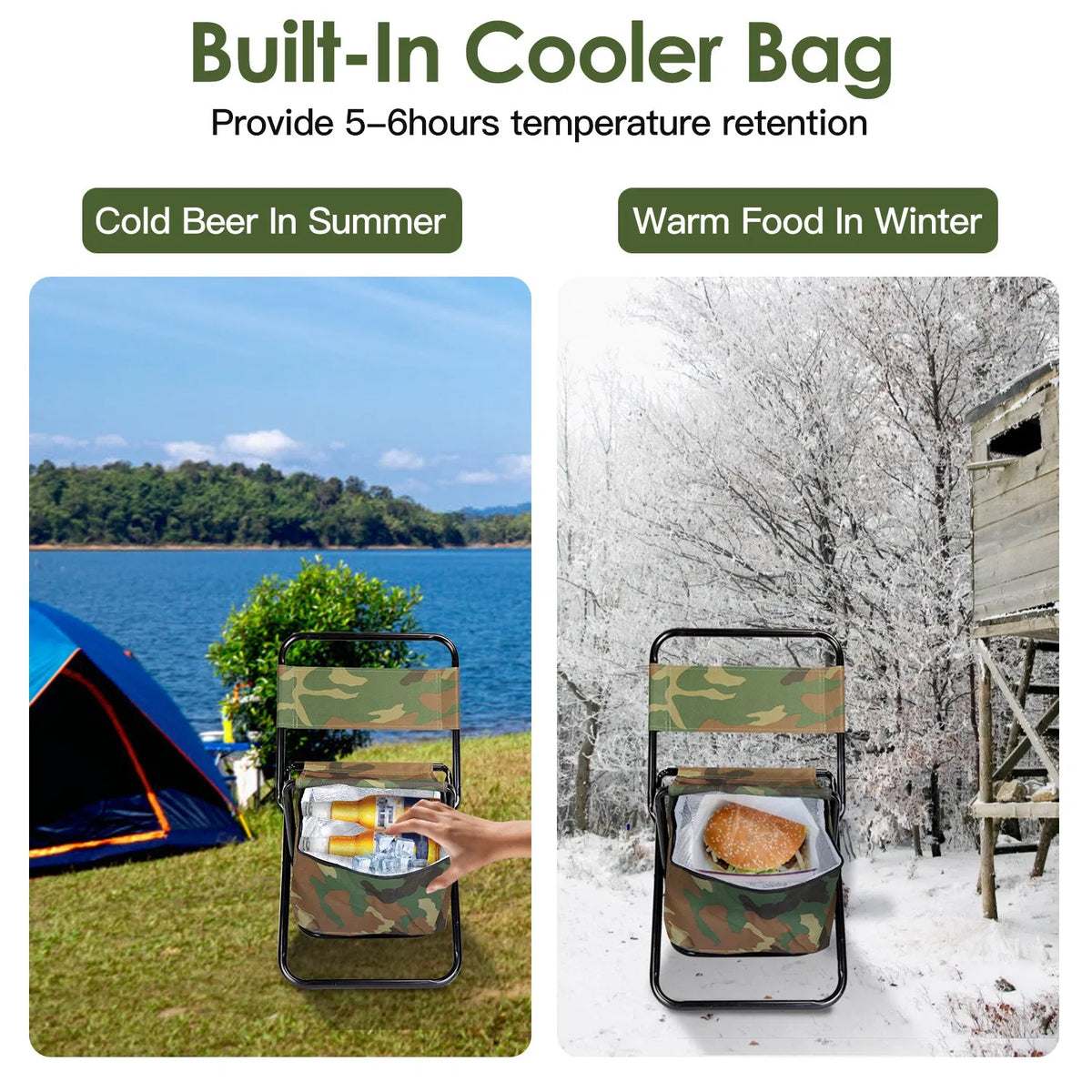 Foldable Fishing Chair With Backrest Built-In Cooler Bag Portable Handle Outdoor Lightweight Fishing Stool For Camping Hiking Hunting — product image 3