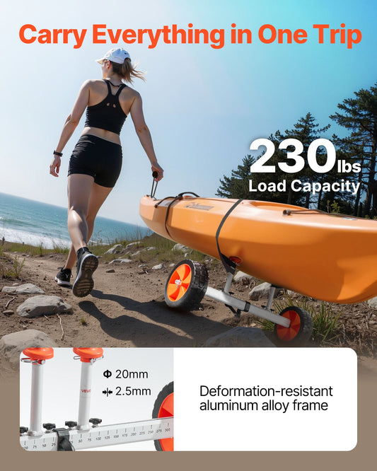 Kayak Cart, 230 Lbs Load Capacity, Canoe Cart Dolly With 10-inch Solid PU Tires & Kickstand, Assembles & Disassembles Within Seconds, Paddle Board Trolley For Kayaks, Canoes, Paddleboards — product image 2