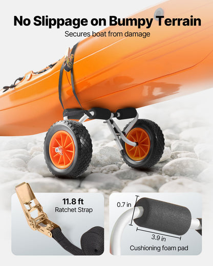 Kayak Cart, 200 Lbs Load Capacity, Foldable Kayak Trolley With 10-inch Solid Rubber Tires & 1 Ratchet Strap, Paddle Board Trolley For Carrying Kayaks, Canoes, Paddleboards, Float Mats, Jon Boats — product image 4