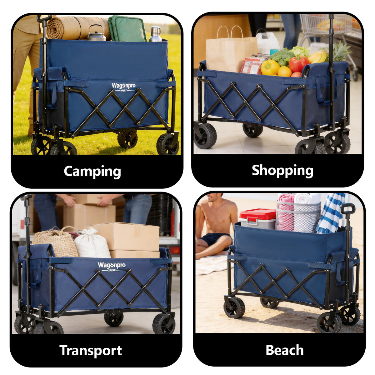 Upgraded 5x2 Wide Wheels- Expandable Dual- Layer Utility Wagon With Extra Space 220lbs Capacity Grocery Cart For Camping Shopping Sports Gardening Fishing Dark Blue — product image 3