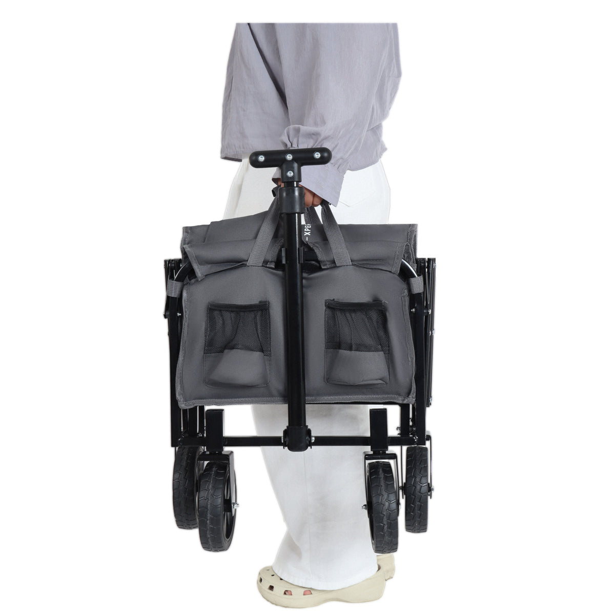 Expandable Dual- Layer Utility Wagon With Extra Space - 225lbs Grocery Cart For Camping Shopping Sports Gardening Fishing Gray — product image 22