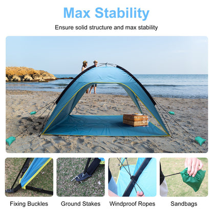 1Pc 4-6 Person Beach Tent Canopy With 3 Door Openings Carry Bag UPF50 Waterproof For Beach Picnic Camping Hiking Adventure Fishing — product image 10