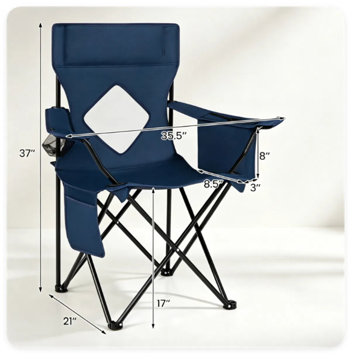 Folding Camping Chair, Heavy-Duty Metal Frame Portable Outdoor Chair with Cup Holder, Insulated Cooler Bag & Side Pocket for Camping Fishing Beach - Blue — product image 8