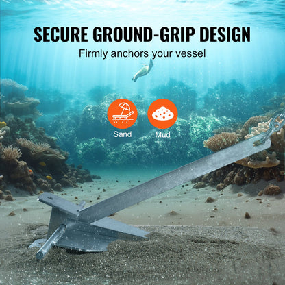 VEVOR Fluke Style Anchor Kit, 13 LBS Hot-Dipped Galvanized Steel Fluke Anchor, Marine Boat Anchor For Small Vessels Under 30', Seas, Rivers And Shores — product image 2
