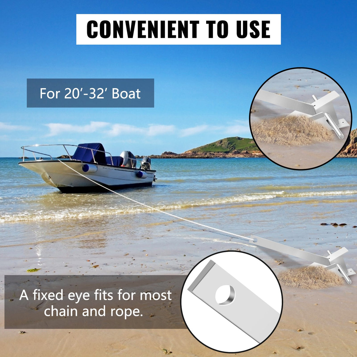 Boat Anchor Kit 13 Lb Fluke Style Anchor, Hot Dipped Galvanized Steel Fluke Anchor, Marine Anchor With Anchor, Shackles, Chain, Rope For Boat Mooring On The Beach, Boats From 20'-32' — product image 5