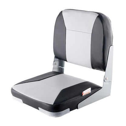Boat Seat, Low Backrest, Folding Fishing Boat Seat With Thickened Sponge Cushion & Waterproof PVC Leather, Aluminum Alloy Hinges, Flip Up Boat Seat For Fishing Boats, Yachts, Ships, Black & Grey — product image 1
