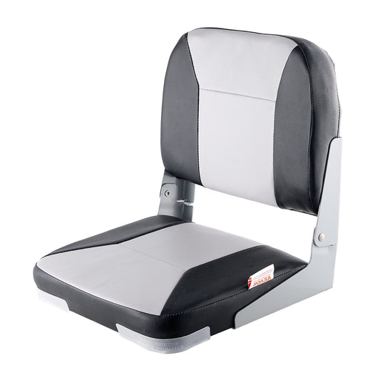 Boat Seat, Low Backrest, Folding Fishing Boat Seat With Thickened Sponge Cushion & Waterproof PVC Leather, Aluminum Alloy Hinges, Flip Up Boat Seat For Fishing Boats, Yachts, Ships, Black & Grey — product image 1
