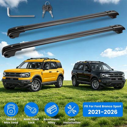 Roof Rack Cross Bars Fit for Ford Bronco Sport 2021-2026 On-Road Off-Road Aluminum Lockable Car Roof Crossbar Set for Factory Raised Side Rails 396LBS Capacity for Luggage Kayak Bike — product image 17