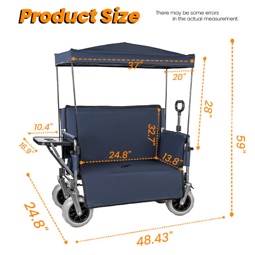 3-in-1 Collapsible Wagon Converts To Bench Convertible Folding Wagon Cart With Canopy &Rear-Mounted Folding Tabletop 500lbs Heavy-Duty 180L Capacity For Camping Beach Garden Fishing Dark Blue — product image 13