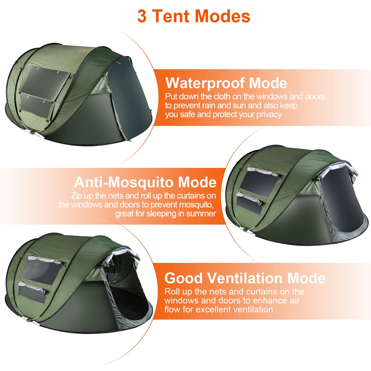 1Pc 5-8 Person Tent Automatic Setup Camping Tent Waterproof Instant Setup Tent With 4 Mosquito Net Windows Carrying Bag For Hiking Climbing Adventure Fishing — product image 7