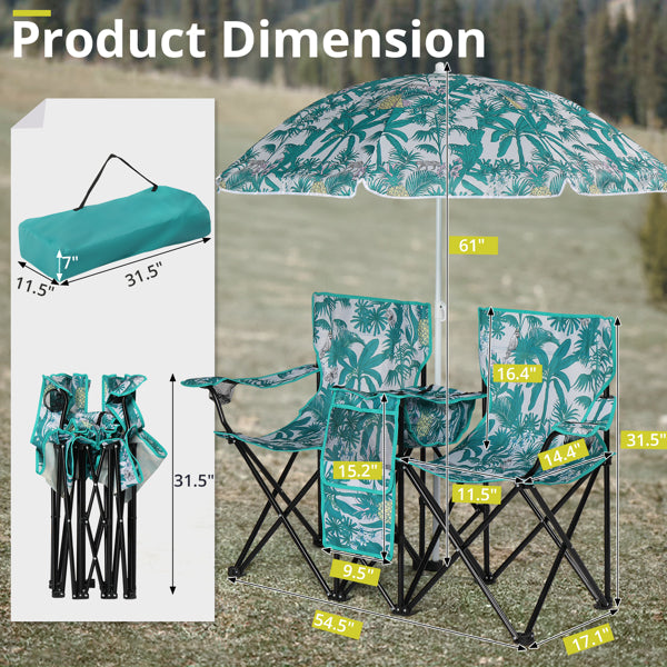 Pineapple Pattern Fishing Chair Iron Bracket Oxford Cloth 85kg With Sun Umbrella — product image 26