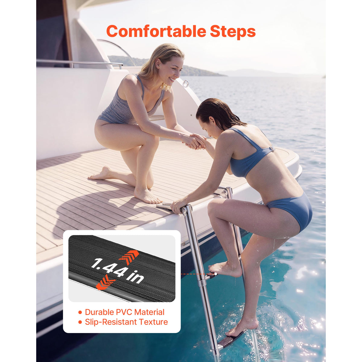 Boat Ladder, 4 Steps, Stainless Steel Telescoping Folding Swim Deck Ladder For Rear Entry Inboard, Heavy Duty 900 Lbs Capacity With Wide Anti-Slip Steps, For Outboards, Yacht, Pontoon Boats — product image 3