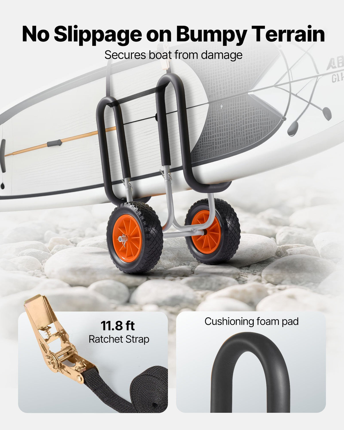 Kayak Cart, 150 Lbs Load Capacity, Stand Up Paddle Board Trolley With 10-inch Solid Rubber Tires & Kickstands, Paddle Board Carrier With Ratchet Strap For Paddleboard & Surfboard Transport — product image 4