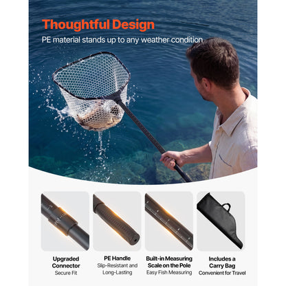 Fishing Net, Foldable Landing Nets With Telescopic Handle And Built In Length Scale, Lightweight And Stronger 6063 Aluminum Fish Gear, Soft Silicone Mesh, Holds Up To 30 Lbs, For Kayak Boat Bank — product image 4
