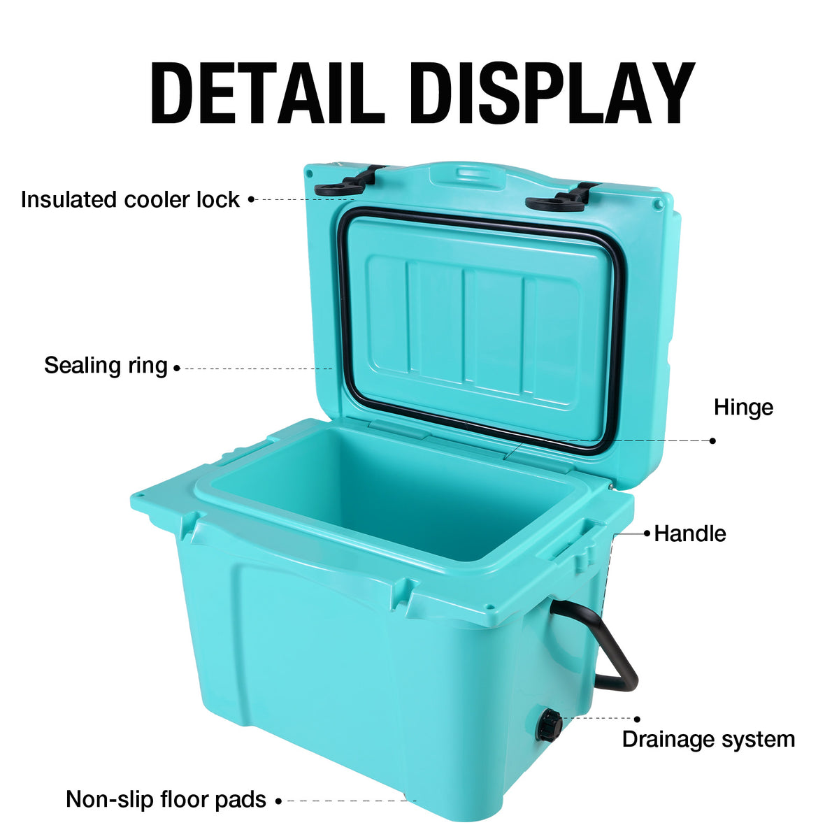 25QT Portable Cooler, Insulated Hard Cooler With Bottle Opener, Cup Holder, Forming Ruler, Travel, Beach, Camping, Fishing — product image 4
