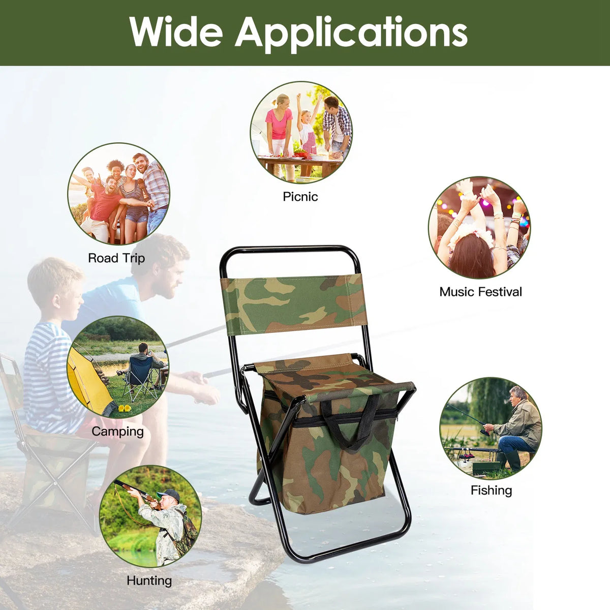 Foldable Fishing Chair With Backrest Built-In Cooler Bag Portable Handle Outdoor Lightweight Fishing Stool For Camping Hiking Hunting — product image 6
