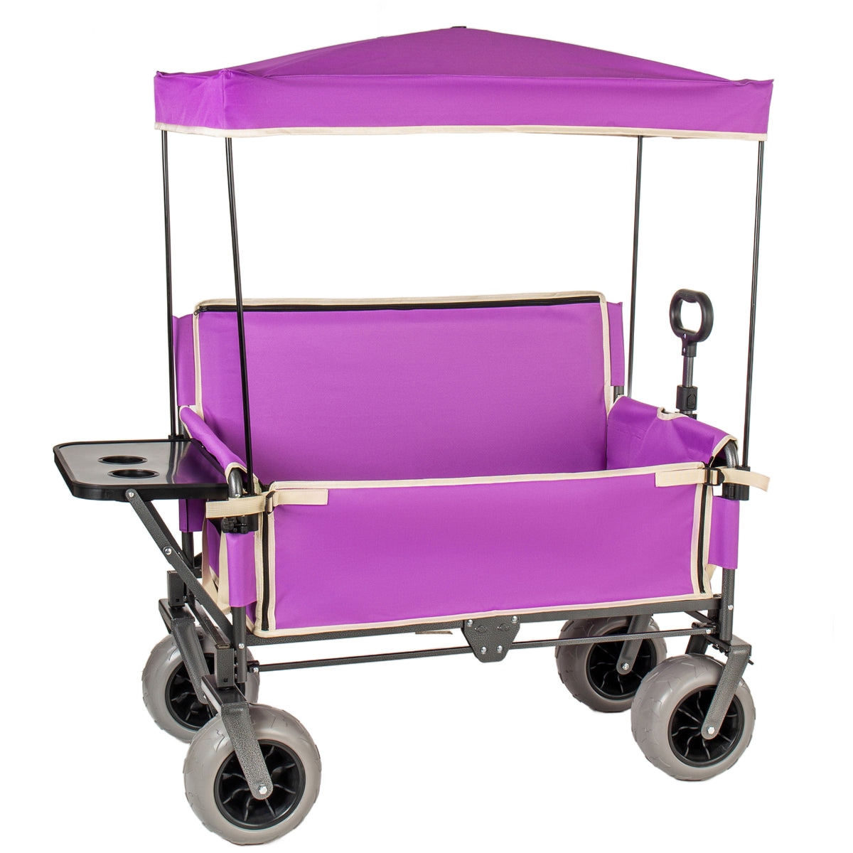 3- In- 1 Collapsible Wagon Converts To Bench Convertible Folding Wagon Cart With Canopy &Rear- Mounted Folding Tabletop 500lbs Heavy- Duty 180L Capacity For Camping Beach Garden Fishing- Purple — product image 8