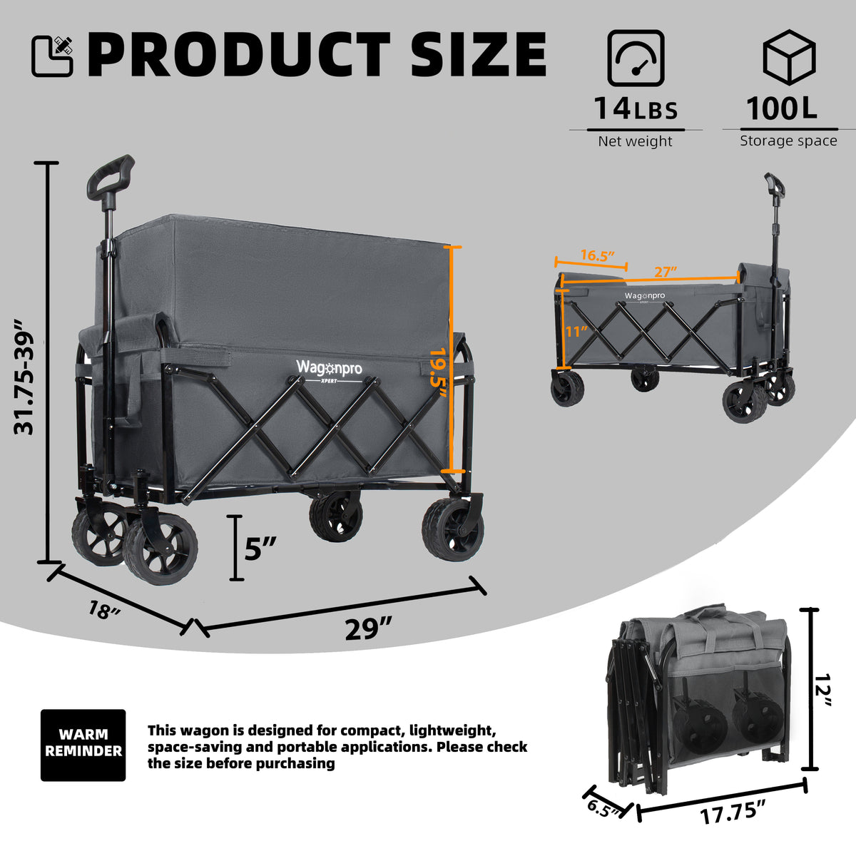 Upgraded 5x2 Wide Wheels- Expandable Dual- Layer Utility Wagon With Extra Space 220lbs Capacity Grocery Cart For Camping Shopping Sports Gardening Fishing Gray — product image 10