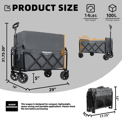 Upgraded 5x2 Wide Wheels- Expandable Dual- Layer Utility Wagon With Extra Space 220lbs Capacity Grocery Cart For Camping Shopping Sports Gardening Fishing Gray — product image 10