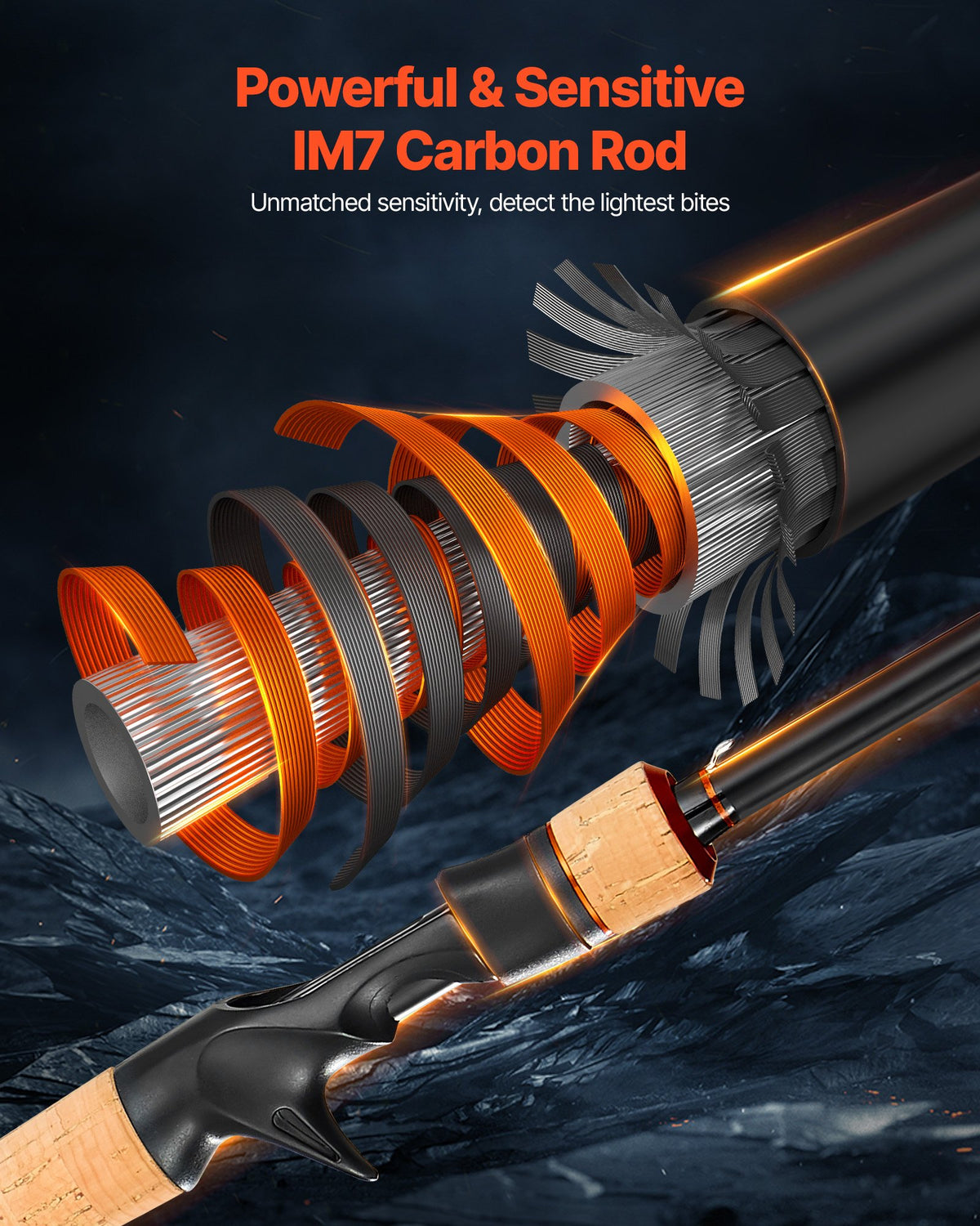 Rod And Fishing Reel Combo, IM7 Carbon Fiber Baitcasting Rod And Reel Combo, Bass Fishing Pole With 7+1 BB System, 7.0:1 Gear Ratio, Cork Handle, Stainless Steel Guides With Ceramic Rings — product image 3