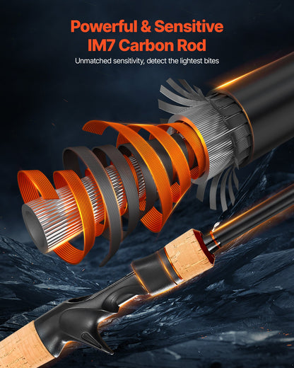Rod And Fishing Reel Combo, IM7 Carbon Fiber Baitcasting Rod And Reel Combo, Bass Fishing Pole With 7+1 BB System, 7.0:1 Gear Ratio, Cork Handle, Stainless Steel Guides With Ceramic Rings — product image 3