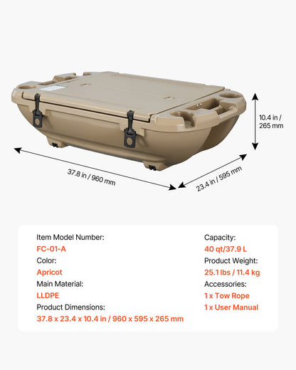 Floating Cooler, 40 QT Floating Ice Chest With Dry Storage & Tow Rope, Premium LLDPE Amphibious Drink Cooler For Water & Land, Cruise Smoothly Stable On Lake, River, Pool, Beach, Kayak, Apricot — product image 1