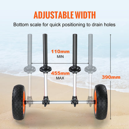 VEVOR Heavy Duty Kayak Cart, 280lbs Load Capacity, Detachable Canoe Trolley Cart With 10'' Solid Tires, Adjustable Width & Top Foam Protection, For Kayaks With Drain Holes Of 2.54cm And Above — product image 9