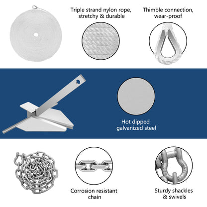 Boat Anchor Kit 13 Lb Fluke Style Anchor, Hot Dipped Galvanized Steel Fluke Anchor, Marine Anchor With Anchor, Shackles, Chain, Rope For Boat Mooring On The Beach, Boats From 20'-32' — product image 4