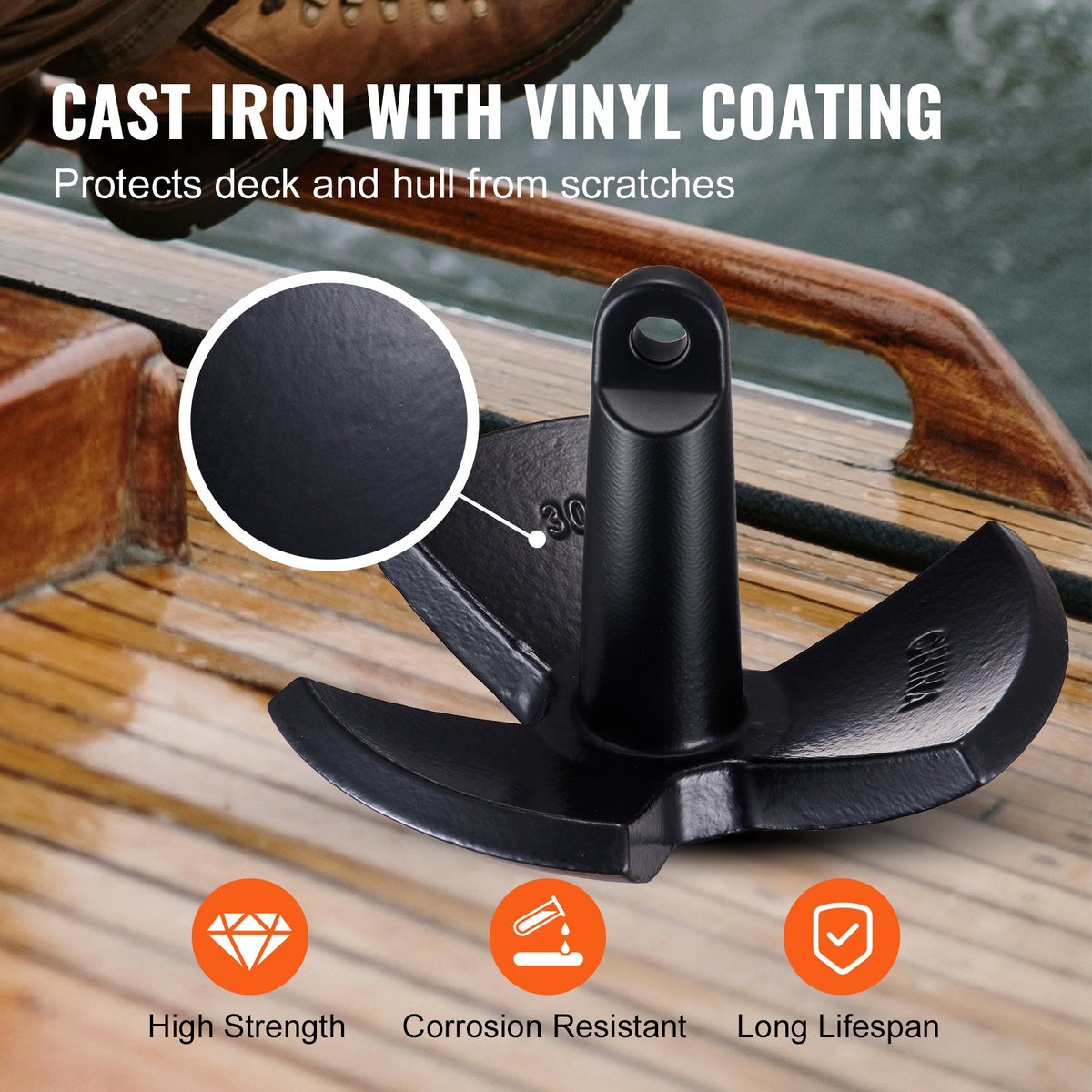 River Anchor, 30 LBS Boat Anchor Cast Iron Black Vinyl-Coated, Marine Grade Mushroom Anchor For Boats Up To 30 Ft, Impressive Holding Power In River And Mud Bottom Lakes — product image 5