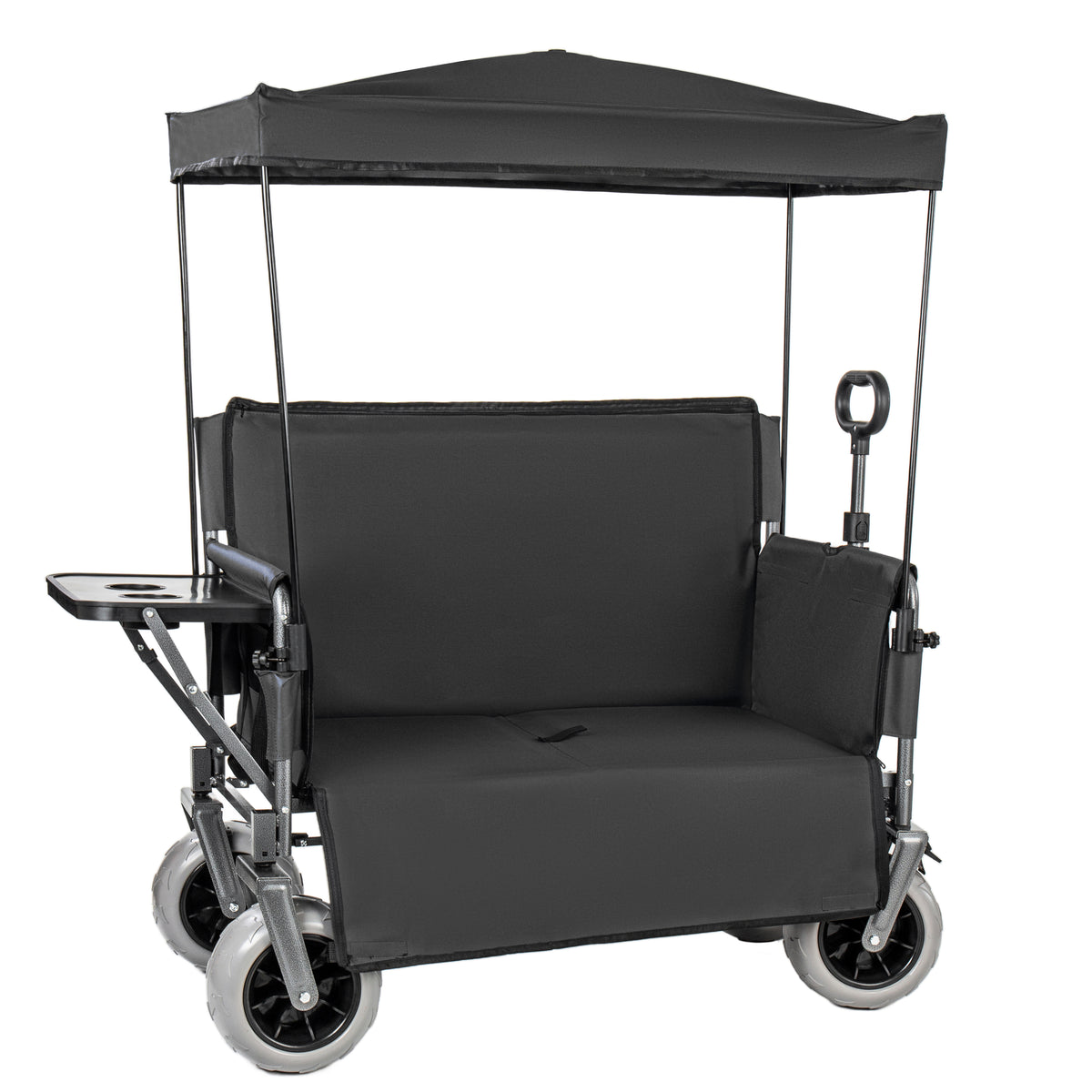 3- In- 1 Collapsible Wagon Converts To Bench Convertible Folding Wagon Cart With Canopy &Rear- Mounted Folding Tabletop 500lbs Heavy- Duty 180L Capacity For Camping Beach Garden Fishing- Black — product image 1
