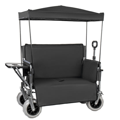 3- In- 1 Collapsible Wagon Converts To Bench Convertible Folding Wagon Cart With Canopy &Rear- Mounted Folding Tabletop 500lbs Heavy- Duty 180L Capacity For Camping Beach Garden Fishing- Black — product image 1