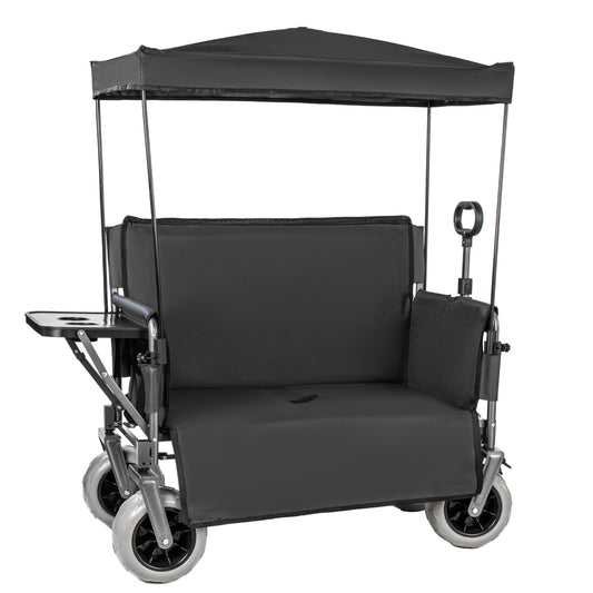 3- In- 1 Collapsible Wagon Converts To Bench Convertible Folding Wagon Cart With Canopy &Rear- Mounted Folding Tabletop 500lbs Heavy- Duty 180L Capacity For Camping Beach Garden Fishing- Black — product image 1