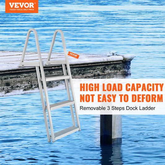 VEVOR Dock Ladder, Removable 3 Steps, 350 Lbs Load Capacity, Aluminum Alloy Pontoon Boat Ladder With 4 Wide Step & Nonslip Rubber Mat, Easy To Install For Ship Lake Pool Marine Boarding — product image 1
