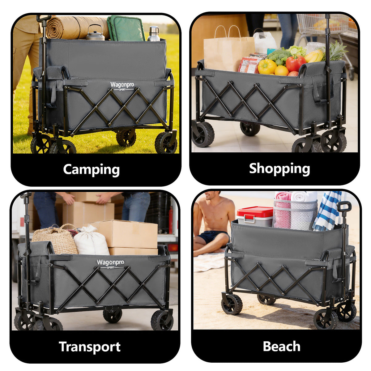 Upgraded 5x2 Wide Wheels- Expandable Dual- Layer Utility Wagon With Extra Space 220lbs Capacity Grocery Cart For Camping Shopping Sports Gardening Fishing Gray — product image 3