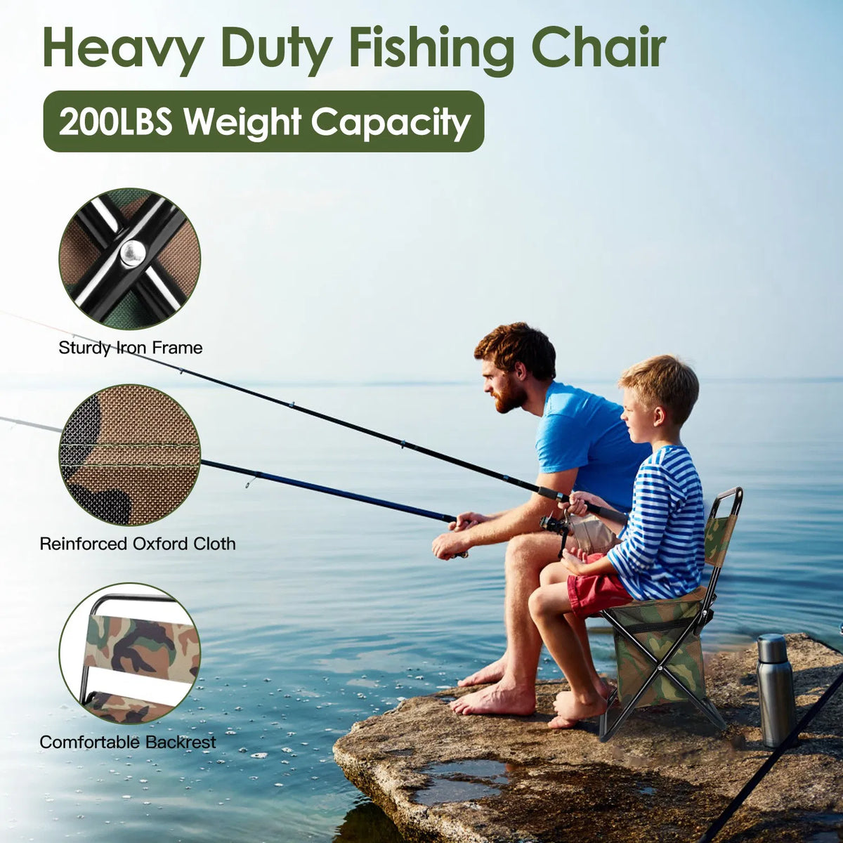 Foldable Fishing Chair With Backrest Built-In Cooler Bag Portable Handle Outdoor Lightweight Fishing Stool For Camping Hiking Hunting — product image 5
