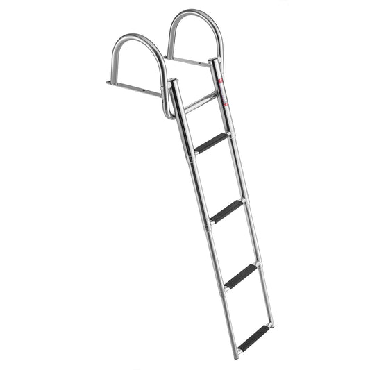 Boat Ladder, 4 Steps, Stainless Steel Telescoping Folding Swim Deck Ladder For Rear Entry Inboard, 600 Lbs Capacity With Wide Anti-Slip Steps & Handrails, For Outboards, Yacht, Pontoon Boats — product image 1