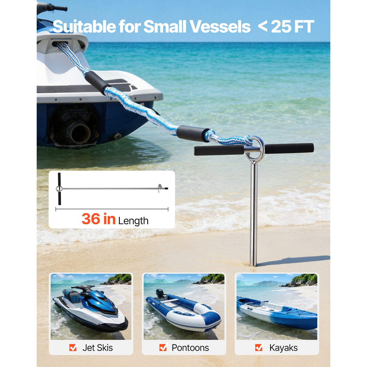 Sand Anchor, 36 In Stainless Steel Beach Anchor, Screw In Sand Boat Anchors With Spiral Blade, Shallow Water Boat Auger Anchors, For Securing Jet Ski PWC Pontoon Kayak On Beaches And Sandbars — product image 2