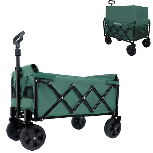 Expandable Dual- Layer Utility Wagon With Extra Space - Grocery Cart For Camping Shopping Sports Gardening Fishing Supports 225lbs Green — product image 1