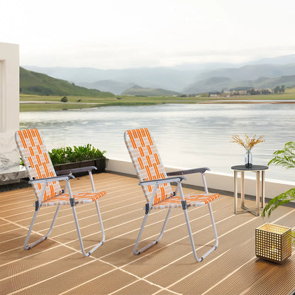 Set of 2 Webbed Folding Beach Chairs, Outdoor Patio Lawn Foldable Chairs for Camping Fishing Yard Poolside BBQ, Orange & White — product image 7
