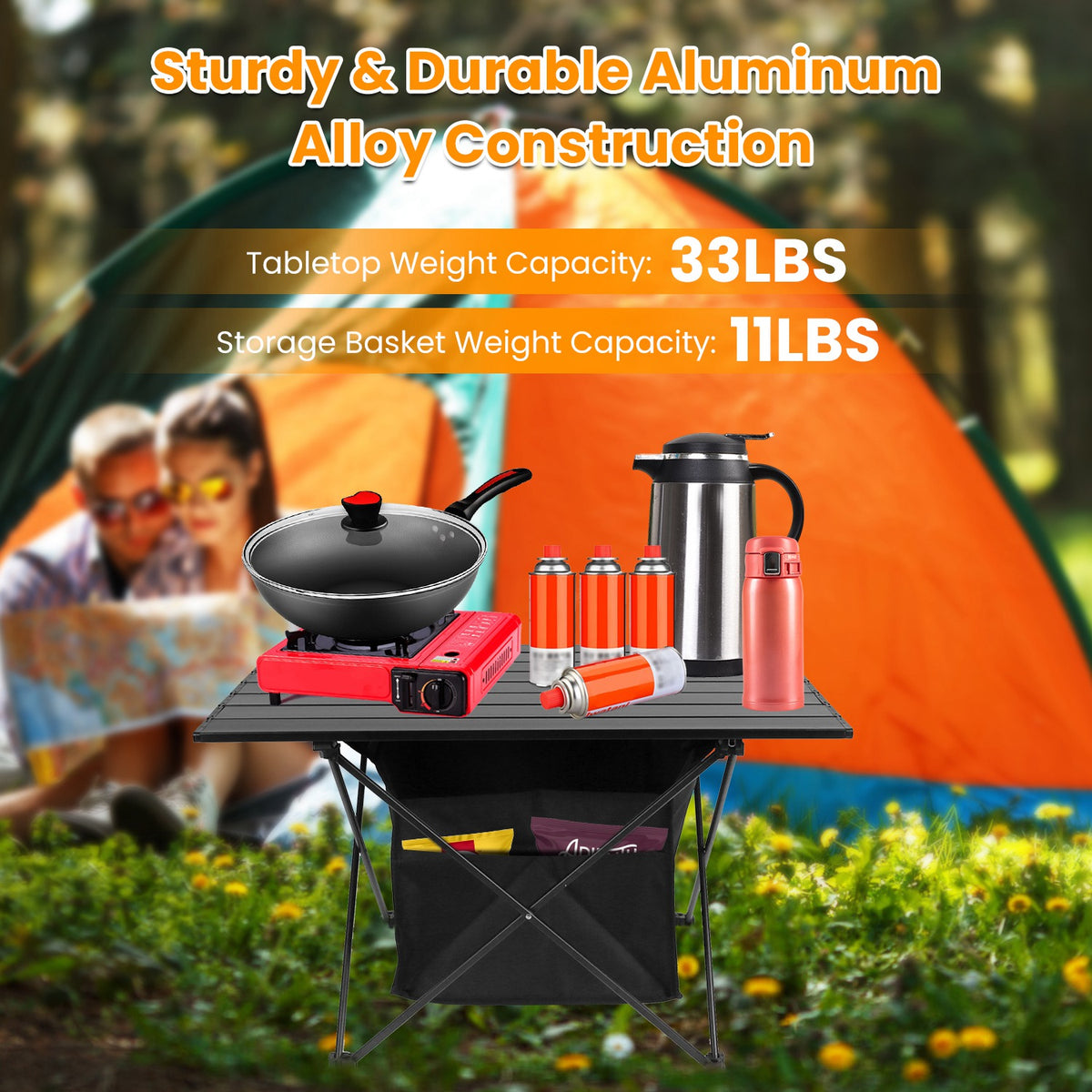 1Pc Foldable Camping Table With Storage Basket Rustproof Portable Aluminum Alloy Roll-Up Camping Table With Carrying Bag For Camping Hiking BBQ Picnic Fishing Fedex Shipping — product image 5