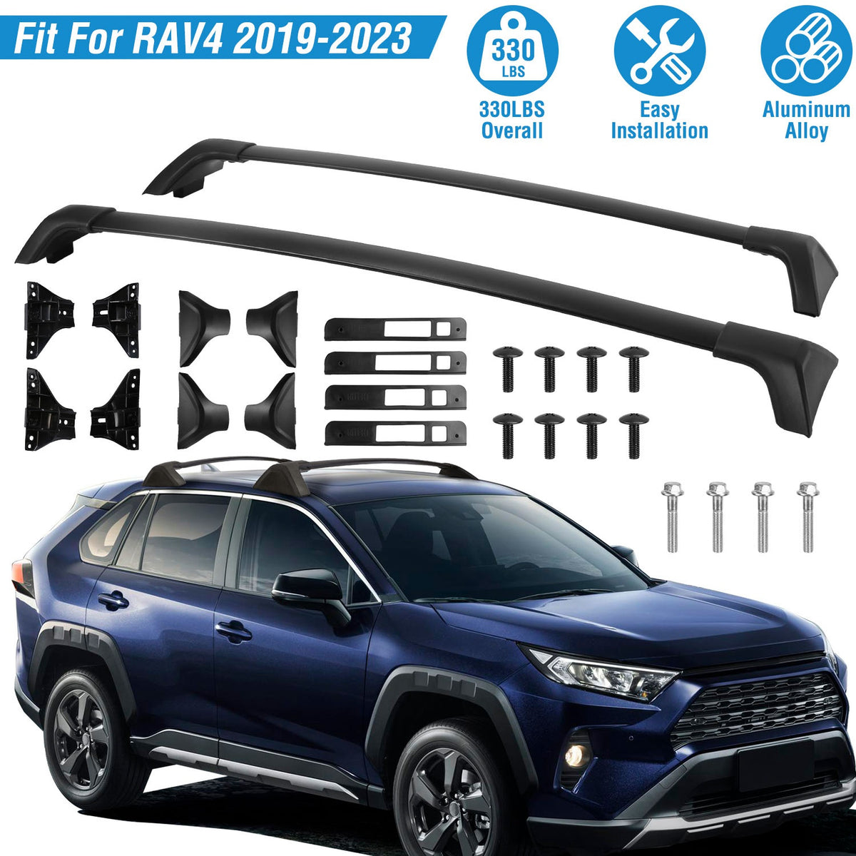 Car Roof Rack Cross Bars Aluminum Alloy Cargo Carrier Rooftop Crossbars Fit For RAV4 2019-2024 With Side Rails For Cargo Carrier Bag Kayak Bike Snowboard — product image 3